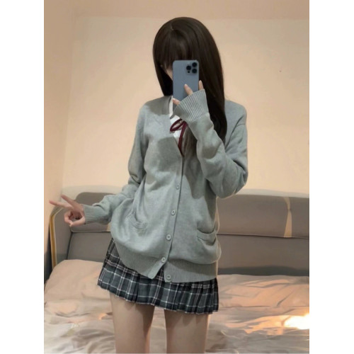 JK製服早秋日系學院風外搭寬松純色毛衣針織開衫薄款長袖外套女