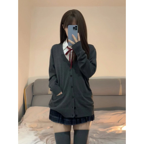 JK製服早秋日系學院風外搭寬松純色毛衣針織開衫薄款長袖外套女