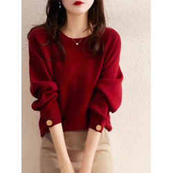 紅色針織衫女2025春秋新款溫柔氣質寬松圓領套頭上衣軟糯慵懶毛衣