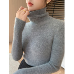 2025秋冬新款高領羊毛衫女修身內搭打底堆堆領高級感針織毛衣