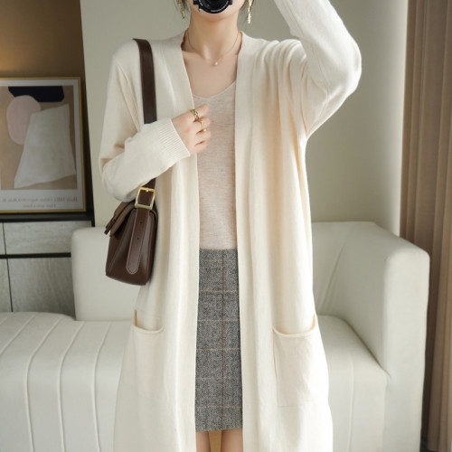 2025款上衣慵懶風針織開衫外套女中長款寬松薄款毛衣秋季羊毛外搭