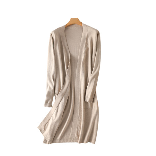 2025款上衣慵懶風針織開衫外套女中長款寬松薄款毛衣秋季羊毛外搭