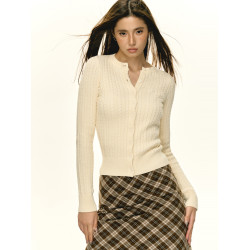 Ariseism美式復古圓領修身針織開衫女2025秋季新款內搭毛衣外套