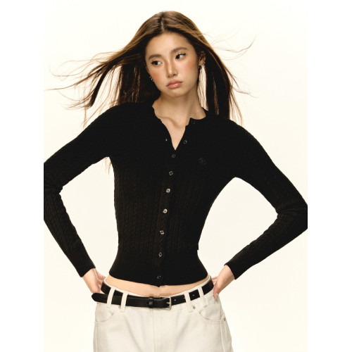 Ariseism美式復古圓領修身針織開衫女2025秋季新款內搭毛衣外套