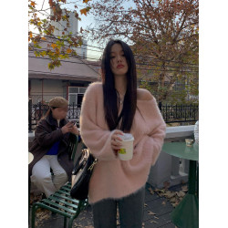 軟糯慵懶風粉色針織毛衣女裝早秋冬季小衆高級感寬松溫柔韓系上衣