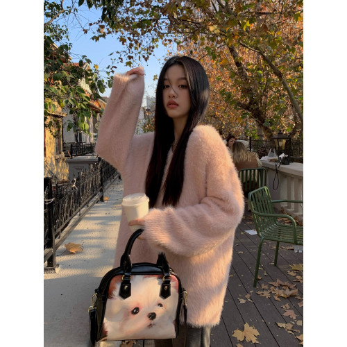 軟糯慵懶風粉色針織毛衣女裝早秋冬季小衆高級感寬松溫柔韓系上衣