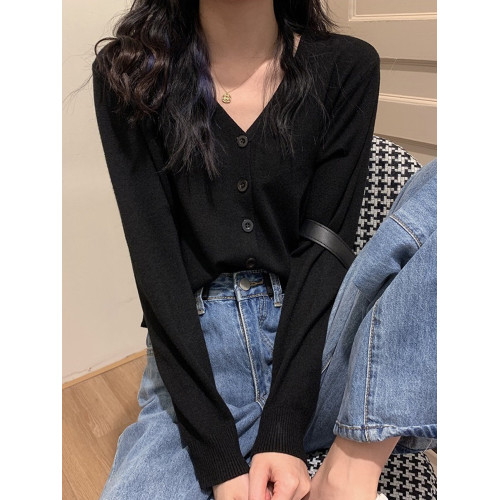 薄款針織開衫外套女秋冬韓版寬松毛衣外穿短款百搭V領打底衫上衣