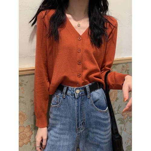 薄款針織開衫外套女秋冬韓版寬松毛衣外穿短款百搭V領打底衫上衣