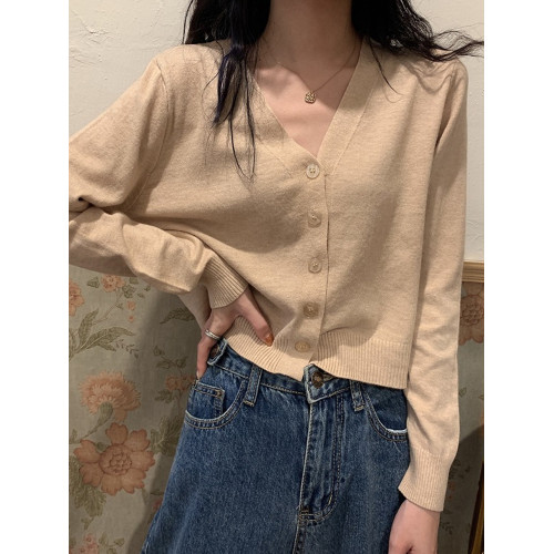 薄款針織開衫外套女秋冬韓版寬松毛衣外穿短款百搭V領打底衫上衣