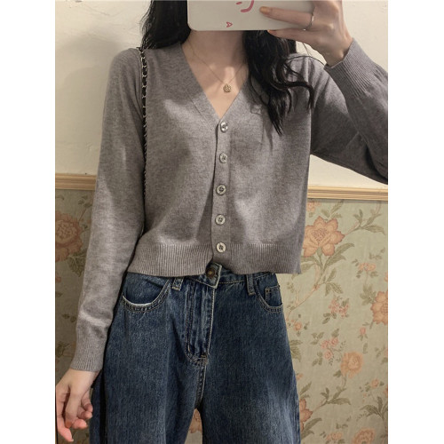 薄款針織開衫外套女秋冬韓版寬松毛衣外穿短款百搭V領打底衫上衣