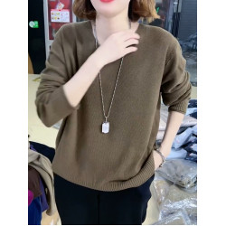 大碼女裝韓版遮肚子顯瘦短款針織上衣女寬松V領長袖套頭百搭毛衣
