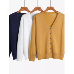 女V領羊毛針織開衫寬松大碼長袖外套新款百搭上衣秋季潮外搭毛衣