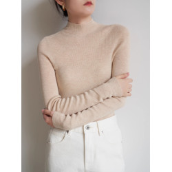 秋冬新款高級灰色半高領長袖羊毛修身通勤打底上衣女裝內搭針織衫