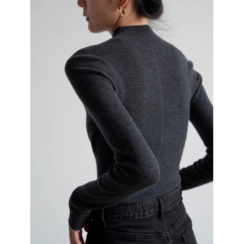 秋冬新款高級灰色半高領長袖羊毛修身通勤打底上衣女裝內搭針織衫 秋冬新款高級灰色半高領長袖羊毛修身通勤打底上衣女裝內搭針織衫