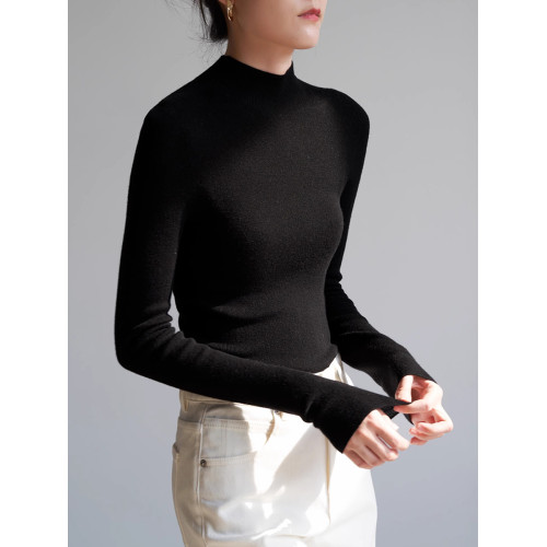 秋冬新款高級灰色半高領長袖羊毛修身通勤打底上衣女裝內搭針織衫 秋冬新款高級灰色半高領長袖羊毛修身通勤打底上衣女裝內搭針織衫