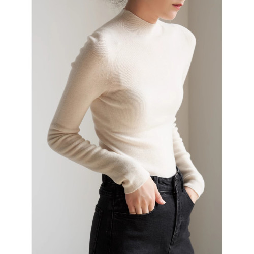 秋冬新款高級灰色半高領長袖羊毛修身通勤打底上衣女裝內搭針織衫 秋冬新款高級灰色半高領長袖羊毛修身通勤打底上衣女裝內搭針織衫