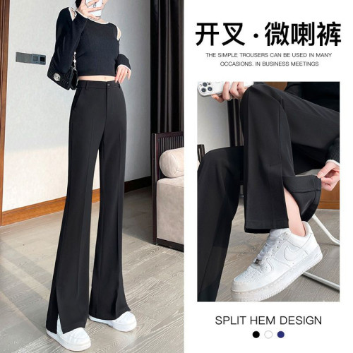 大碼胖妹妹開叉微喇褲女2025春夏季新款高腰寬松百搭休閒西裝褲子 大碼胖妹妹開叉微喇褲女2025春夏季新款高腰寬松百搭休閒西裝褲子