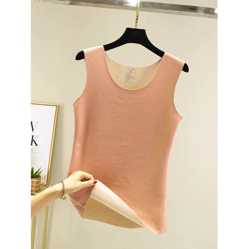 德絨髮熱無痕保暖背心女秋冬修身圓領內搭加絨加厚馬甲吊帶打底衫