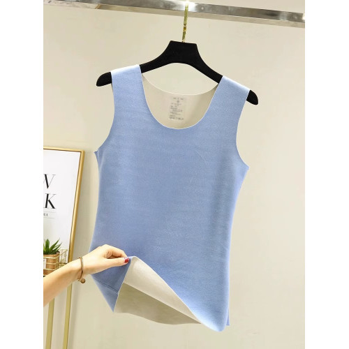 德絨髮熱無痕保暖背心女秋冬修身圓領內搭加絨加厚馬甲吊帶打底衫