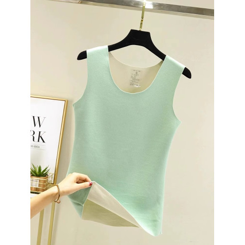 德絨髮熱無痕保暖背心女秋冬修身圓領內搭加絨加厚馬甲吊帶打底衫