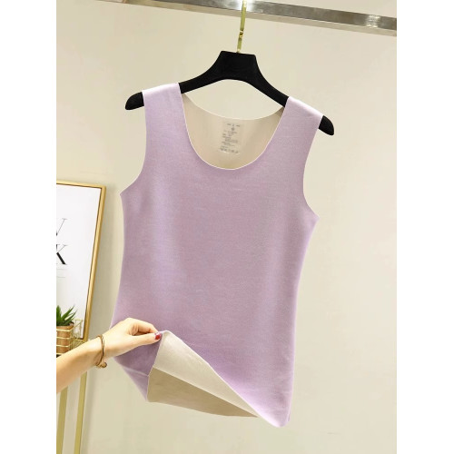 德絨髮熱無痕保暖背心女秋冬修身圓領內搭加絨加厚馬甲吊帶打底衫