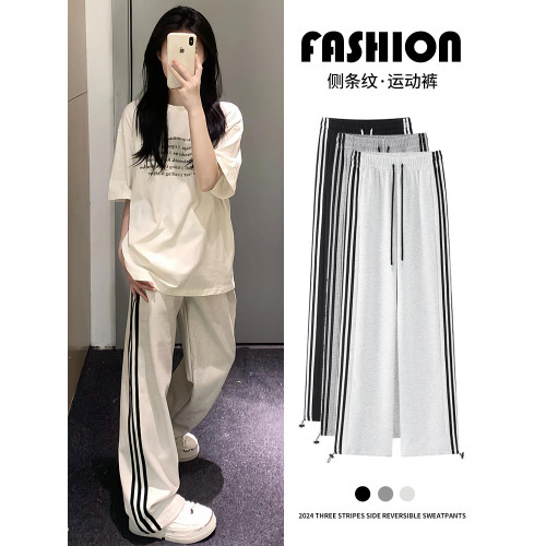 白灰色運動褲女秋冬2025新款高腰直筒濶腿褲小個子休閒寬松衛褲子 白灰色運動褲女秋冬2025新款高腰直筒濶腿褲小個子休閒寬松衛褲子