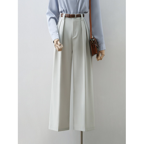 高腰遮胯窄版顯瘦濶腿褲女2025春夏新款高級感職業通勤休閒拖地褲