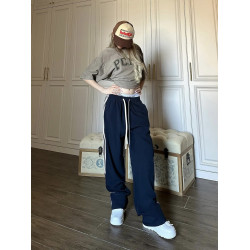 180高個子超長美式高街三條杠休閒運動褲女秋冬寬松直筒濶腿衛褲