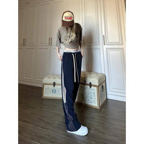 180高個子超長美式高街三條杠休閒運動褲女秋冬寬松直筒濶腿衛褲