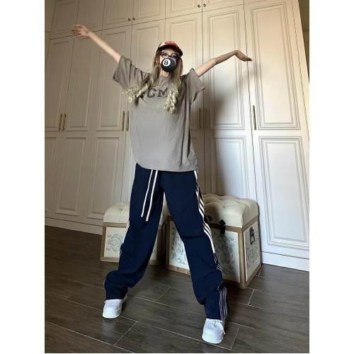 180高個子超長美式高街三條杠休閒運動褲女秋冬寬松直筒濶腿衛褲