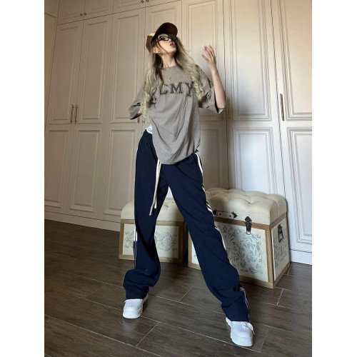 180高個子超長美式高街三條杠休閒運動褲女秋冬寬松直筒濶腿衛褲