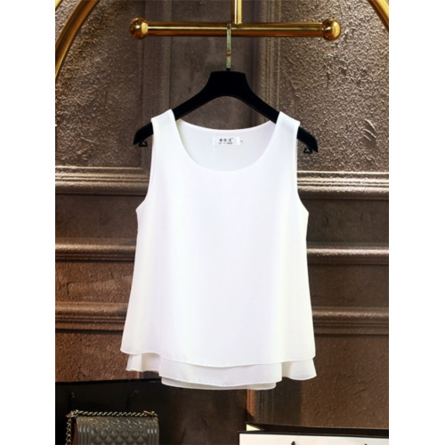 2025夏季新款韓版大碼遮肚子雪紡衫上衣寬松外穿打底無袖背心女夏