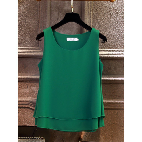 2025夏季新款韓版大碼遮肚子雪紡衫上衣寬松外穿打底無袖背心女夏