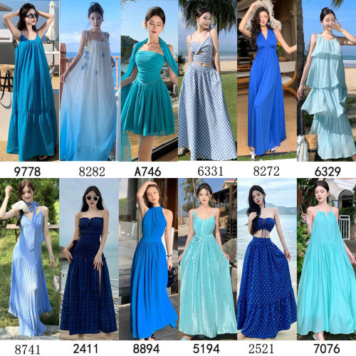 2025新款波西米亞藍色沙灘裙仙韓版顯瘦三亞海邊度假長裙連衣裙女