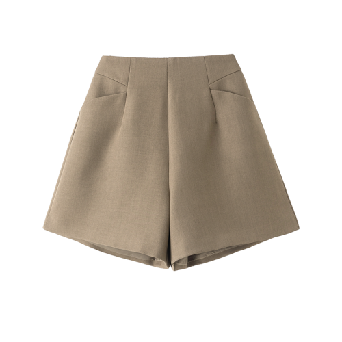 簡約西裝口袋短褲女2025秋季顯瘦高腰A字濶腿褲百搭小個子休閒褲 簡約西裝口袋短褲女2025秋季顯瘦高腰A字濶腿褲百搭小個子休閒褲