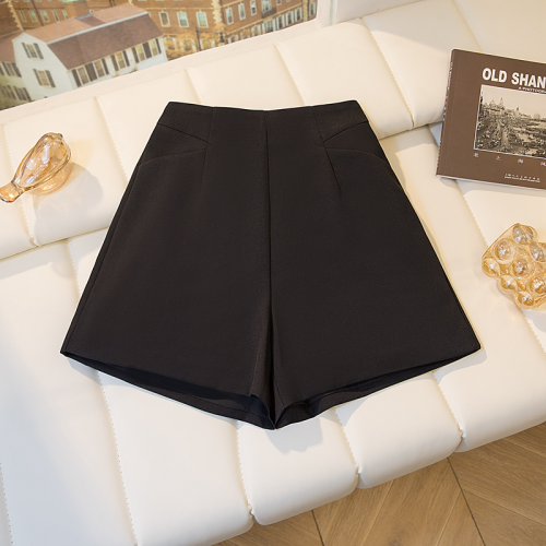 簡約西裝口袋短褲女2025秋季顯瘦高腰A字濶腿褲百搭小個子休閒褲 簡約西裝口袋短褲女2025秋季顯瘦高腰A字濶腿褲百搭小個子休閒褲