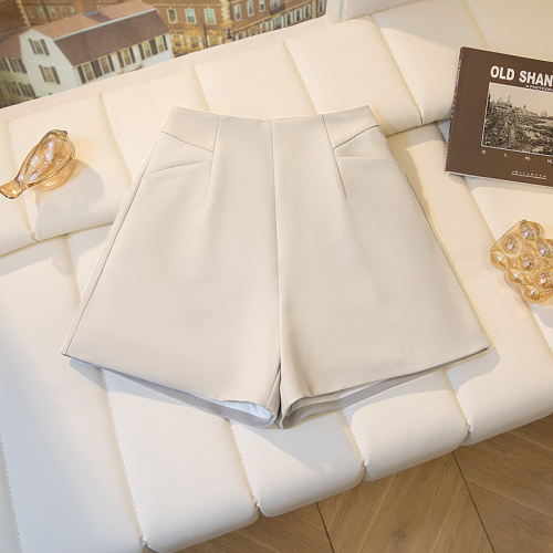 簡約西裝口袋短褲女2025秋季顯瘦高腰A字濶腿褲百搭小個子休閒褲 簡約西裝口袋短褲女2025秋季顯瘦高腰A字濶腿褲百搭小個子休閒褲