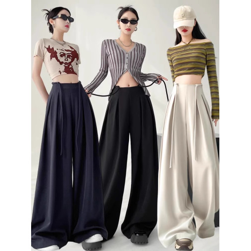 拉夏貝爾杏色濶腿西裝褲女春秋2025新款高腰垂感寬松大褲腳拖地褲 拉夏貝爾杏色濶腿西裝褲女春秋2025新款高腰垂感寬松大褲腳拖地褲