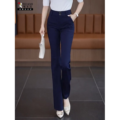 啄木鳥春秋新款微喇褲女顯瘦百搭高腰直筒休閒喇叭褲子春夏長西褲