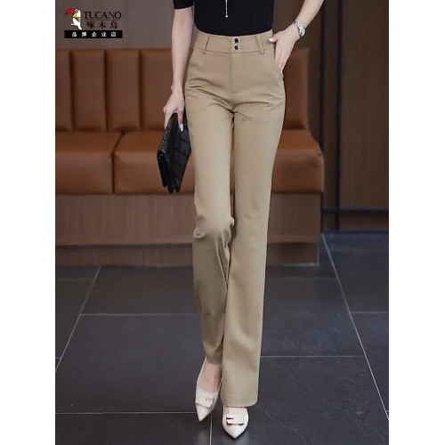 啄木鳥春秋新款微喇褲女顯瘦百搭高腰直筒休閒喇叭褲子春夏長西褲