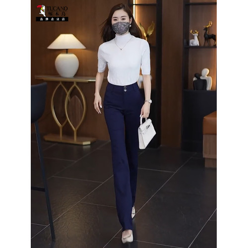 啄木鳥春秋新款微喇褲女顯瘦百搭高腰直筒休閒喇叭褲子春夏長西褲