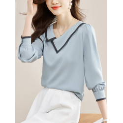 娃娃領長袖女士襯衫春季2025年新款別致雪紡遮肚小衫百搭氣質上衣