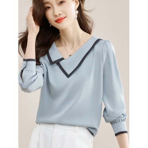 娃娃領長袖女士襯衫春季2025年新款別致雪紡遮肚小衫百搭氣質上衣