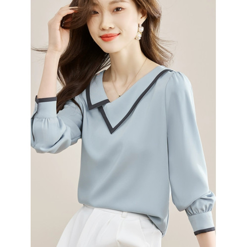 娃娃領長袖女士襯衫春季2025年新款別致雪紡遮肚小衫百搭氣質上衣