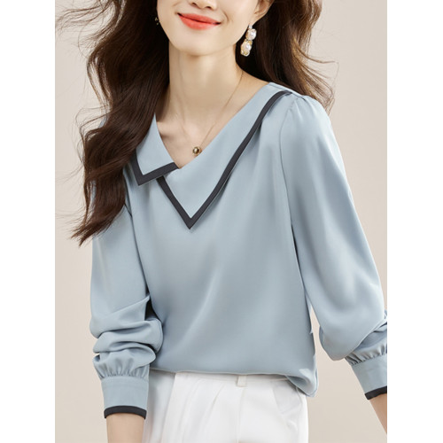 娃娃領長袖女士襯衫春季2025年新款別致雪紡遮肚小衫百搭氣質上衣