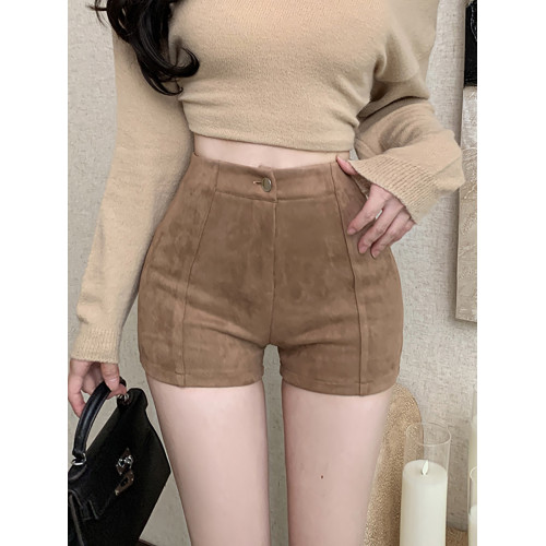 鹿皮絨短褲女2025秋冬新款外穿靴褲高腰韓版緊身黑色包臀打底褲子 鹿皮絨短褲女2025秋冬新款外穿靴褲高腰韓版緊身黑色包臀打底褲子