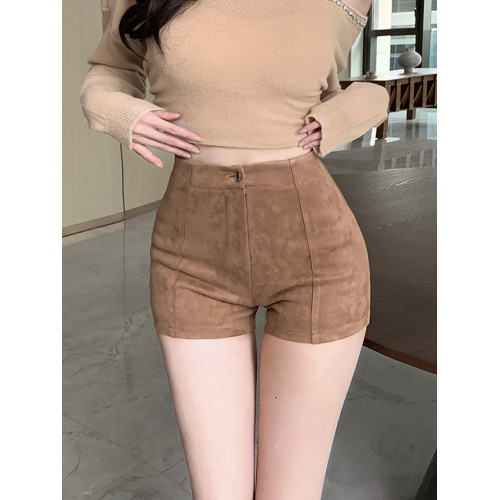 鹿皮絨短褲女2025秋冬新款外穿靴褲高腰韓版緊身黑色包臀打底褲子 鹿皮絨短褲女2025秋冬新款外穿靴褲高腰韓版緊身黑色包臀打底褲子