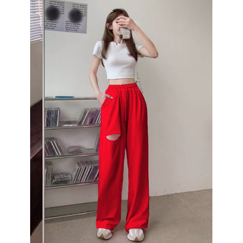 網紅韓國東大門春夏吸睛黃毛邊高腰濶腿褲女破洞休閒褲顯瘦拖地褲 網紅韓國東大門春夏吸睛黃毛邊高腰濶腿褲女破洞休閒褲顯瘦拖地褲