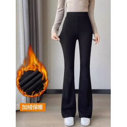加絨微喇叭褲女秋冬2025新款松緊腰修身顯瘦長褲小個子加厚休閒褲