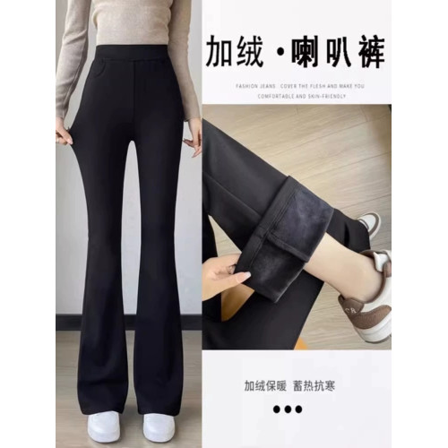 加絨微喇叭褲女秋冬2025新款松緊腰修身顯瘦長褲小個子加厚休閒褲 加絨微喇叭褲女秋冬2025新款松緊腰修身顯瘦長褲小個子加厚休閒褲